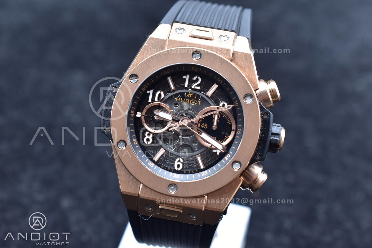 Hublot Big Bang Unico RG ZF 1:1 Best Edition Skeleton Dial on Black Rubber Strap A1280